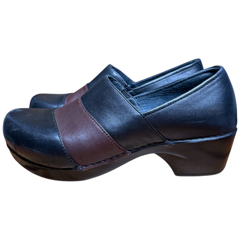 DANSKO Tenley Women's 38/US 8 Slip On Clog Black Brown Nappa Leather Shoe READ